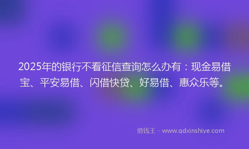 2025年的银行不看征信查询怎么办有：现金易借宝、平安易借、闪借快贷、好易借、惠众乐等。