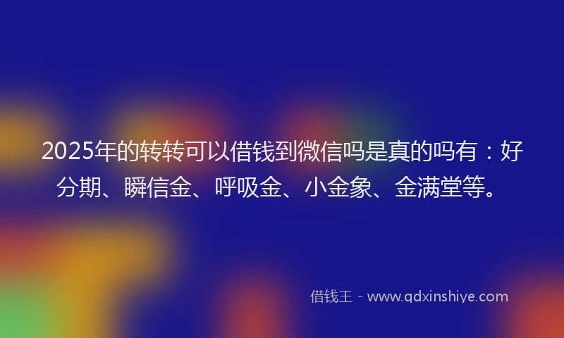 2025年的转转可以借钱到微信吗是真的吗有：好分期、瞬信金、呼吸金、小金象、金满堂等。