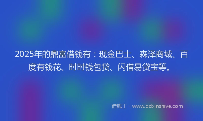 2025年的鼎富借钱有：现金巴士、森泽商城、百度有钱花、时时钱包贷、闪借易贷宝等。