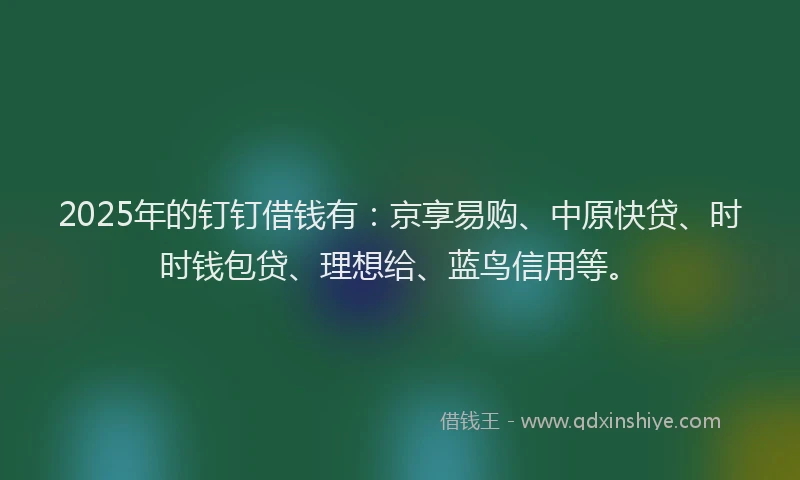 2025年的钉钉借钱有：京享易购、中原快贷、时时钱包贷、理想给、蓝鸟信用等。