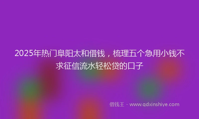2025年热门阜阳太和借钱，梳理五个急用小钱不求征信流水轻松贷的口子