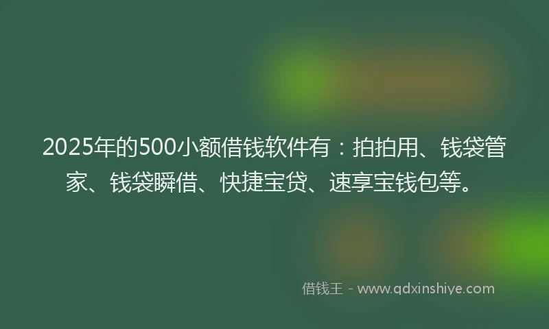 2025年的500小额借钱软件有：拍拍用、钱袋管家、钱袋瞬借、快捷宝贷、速享宝钱包等。