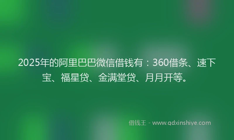 2025年的阿里巴巴微信借钱有：360借条、速下宝、福星贷、金满堂贷、月月开等。