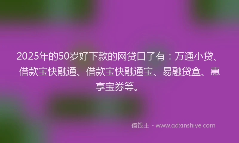2025年的50岁好下款的网贷口子有：万通小贷、借款宝快融通、借款宝快融通宝、易融贷盒、惠享宝券等。