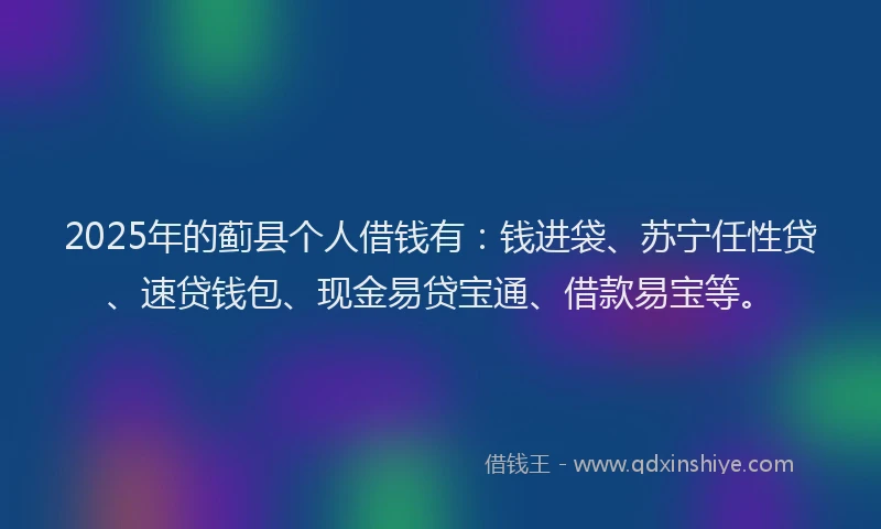 2025年的蓟县个人借钱有：钱进袋、苏宁任性贷、速贷钱包、现金易贷宝通、借款易宝等。