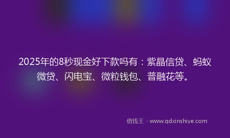 2025年的8秒现金好下款吗有：紫晶信贷、蚂蚁微贷、闪电宝、微粒钱包、普融花等。