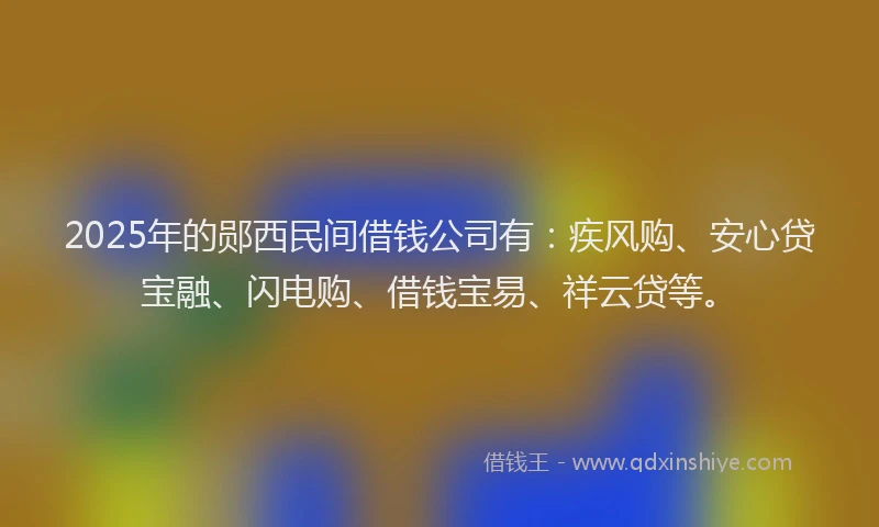 2025年的郧西民间借钱公司有：疾风购、安心贷宝融、闪电购、借钱宝易、祥云贷等。