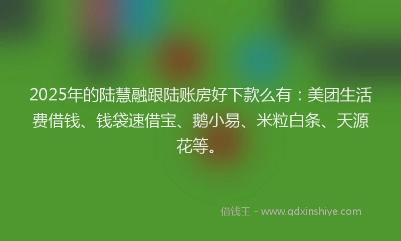 2025年的陆慧融跟陆账房好下款么有:美团生活费借钱、钱袋速借宝、鹅小易、米粒白条、天源花等。