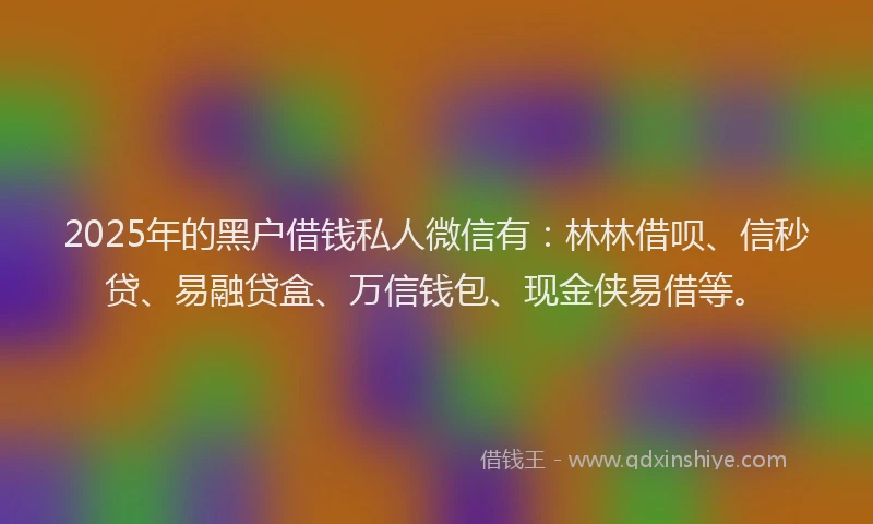 2025年的黑户借钱私人微信有：林林借呗、信秒贷、易融贷盒、万信钱包、现金侠易借等。