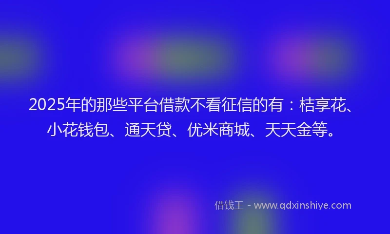 2025年的那些平台借款不看征信的有：桔享花、小花钱包、通天贷、优米商城、天天金等。