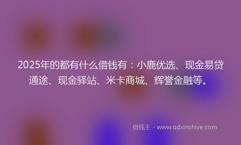 2025年的都有什么借钱有：小鹿优选、现金易贷通途、现金驿站、米卡商城、辉誉金融等。
