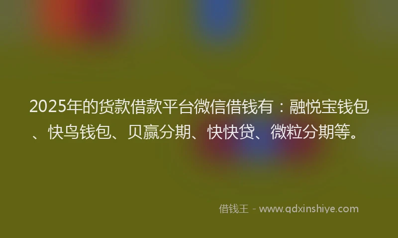 2025年的货款借款平台微信借钱有：融悦宝钱包、快鸟钱包、贝赢分期、快快贷、微粒分期等。