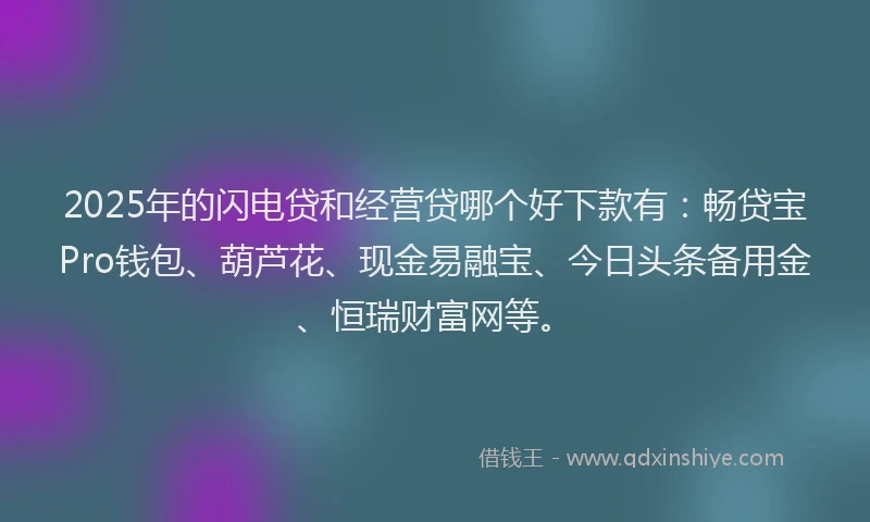 2025年的闪电贷和经营贷哪个好下款有:畅贷宝Pro钱包、葫芦花、现金易融宝、今日头条备用金、恒瑞财富网等。
