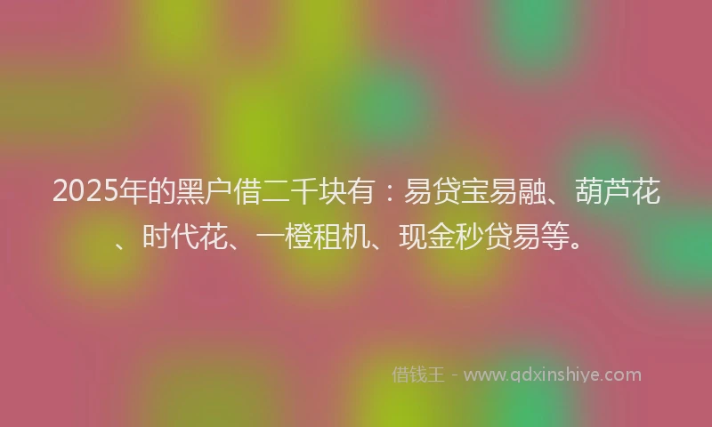 2025年的黑户借二千块有：易贷宝易融、葫芦花、时代花、一橙租机、现金秒贷易等。