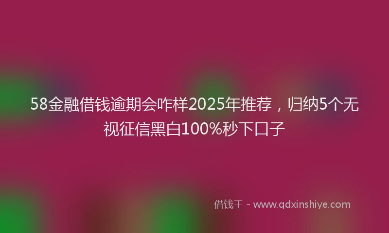 58金融借钱逾期会咋样2025年推荐，归纳5个无视征信黑白100%秒下口子