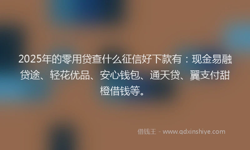 2025年的零用贷查什么征信好下款有：现金易融贷途、轻花优品、安心钱包、通天贷、翼支付甜橙借钱等。