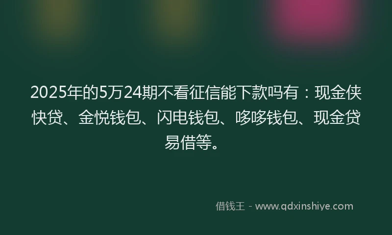 2025年的5万24期不看征信能下款吗有：现金侠快贷、金悦钱包、闪电钱包、哆哆钱包、现金贷易借等。
