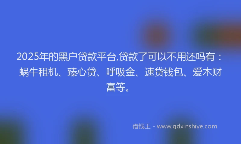 2025年的黑户贷款平台,贷款了可以不用还吗有：蜗牛租机、臻心贷、呼吸金、速贷钱包、爱木财富等。