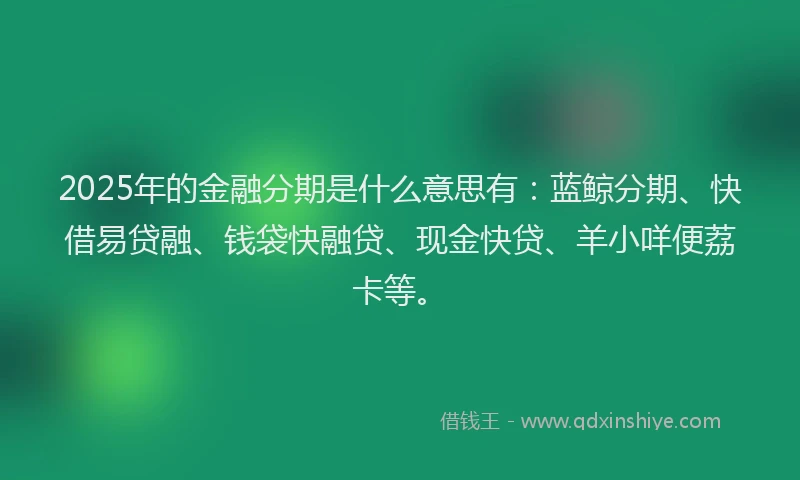 2025年的金融分期是什么意思有：蓝鲸分期、快借易贷融、钱袋快融贷、现金快贷、羊小咩便荔卡等。