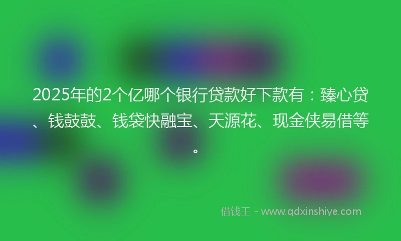 2025年的2个亿哪个银行贷款好下款有：臻心贷、钱鼓鼓、钱袋快融宝、天源花、现金侠易借等。