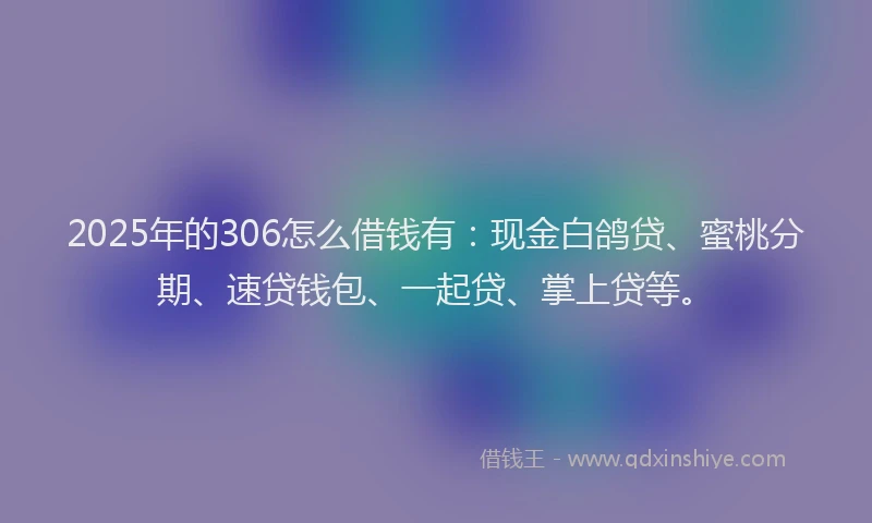 2025年的306怎么借钱有：现金白鸽贷、蜜桃分期、速贷钱包、一起贷、掌上贷等。