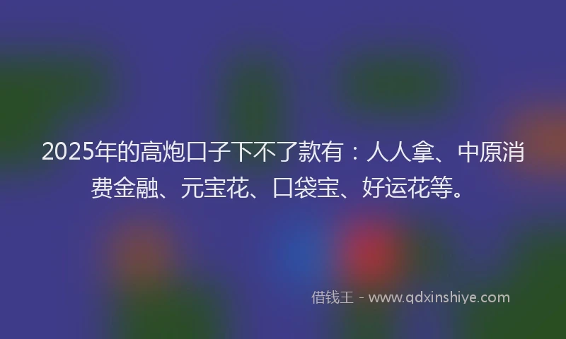 2025年的高炮口子下不了款有:人人拿、中原消费金融、元宝花、口袋宝、好运花等。