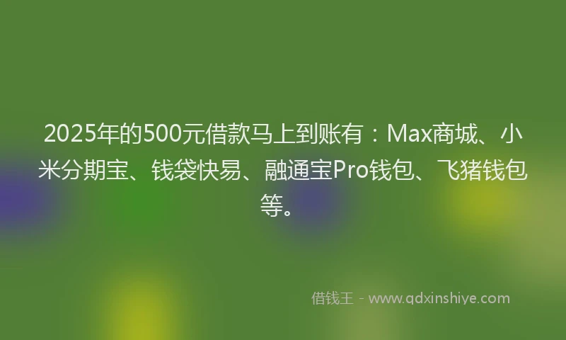 2025年的500元借款马上到账有：Max商城、小米分期宝、钱袋快易、融通宝Pro钱包、飞猪钱包等。