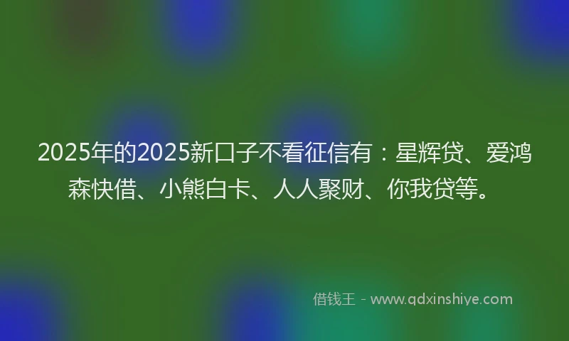 2025年的2025新口子不看征信有：星辉贷、爱鸿森快借、小熊白卡、人人聚财、你我贷等。