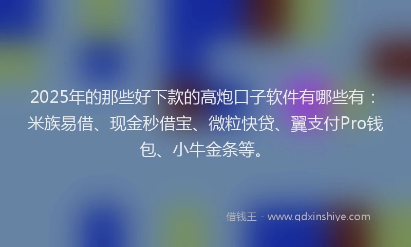 2025年的那些好下款的高炮口子软件有哪些有：米族易借、现金秒借宝、微粒快贷、翼支付Pro钱包、小牛金条等。