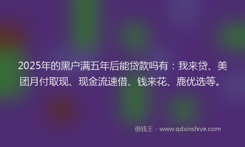 2025年的黑户满五年后能贷款吗有：我来贷、美团月付取现、现金流速借、钱来花、鹿优选等。