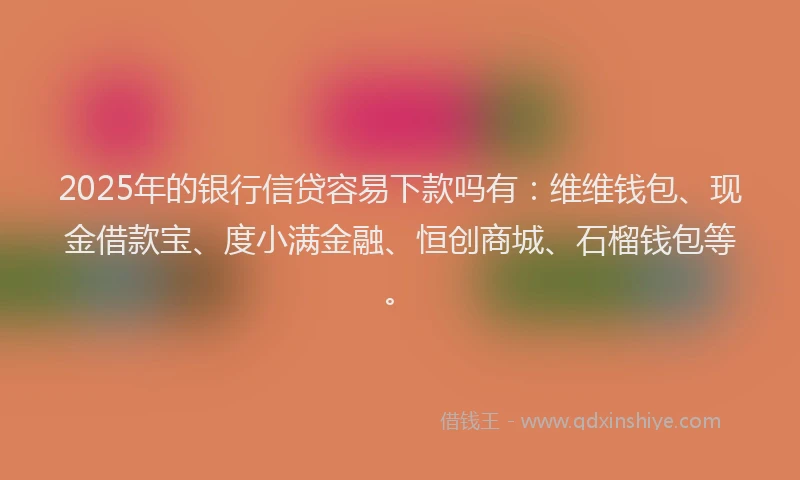 2025年的银行信贷容易下款吗有：维维钱包、现金借款宝、度小满金融、恒创商城、石榴钱包等。
