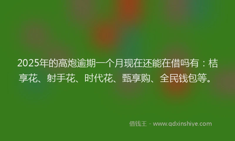 2025年的高炮逾期一个月现在还能在借吗有：桔享花、射手花、时代花、甄享购、全民钱包等。