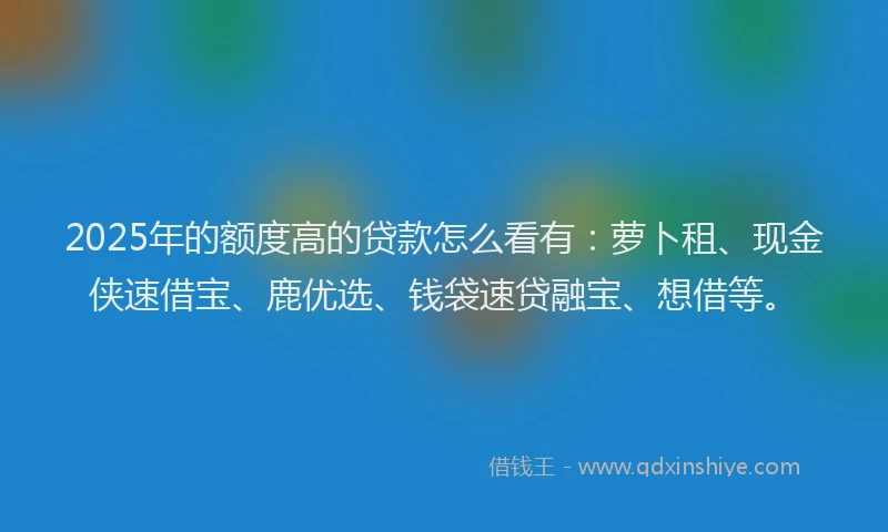2025年的额度高的贷款怎么看有：萝卜租、现金侠速借宝、鹿优选、钱袋速贷融宝、想借等。