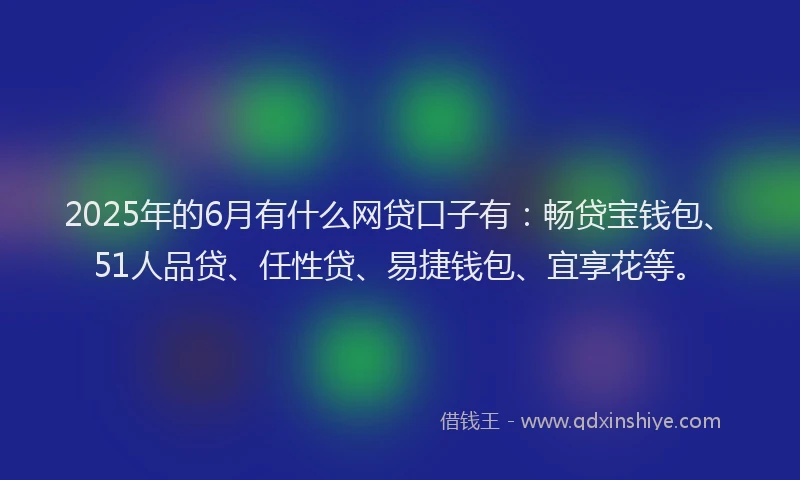 2025年的6月有什么网贷口子有：畅贷宝钱包、51人品贷、任性贷、易捷钱包、宜享花等。