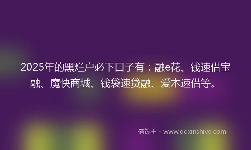 2025年的黑烂户必下口子有：融e花、钱速借宝融、魔快商城、钱袋速贷融、爱木速借等。