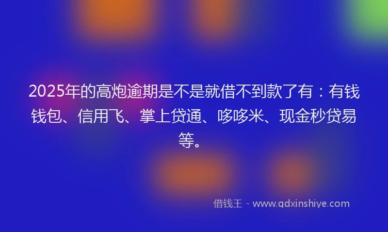 2025年的高炮逾期是不是就借不到款了有：有钱钱包、信用飞、掌上贷通、哆哆米、现金秒贷易等。