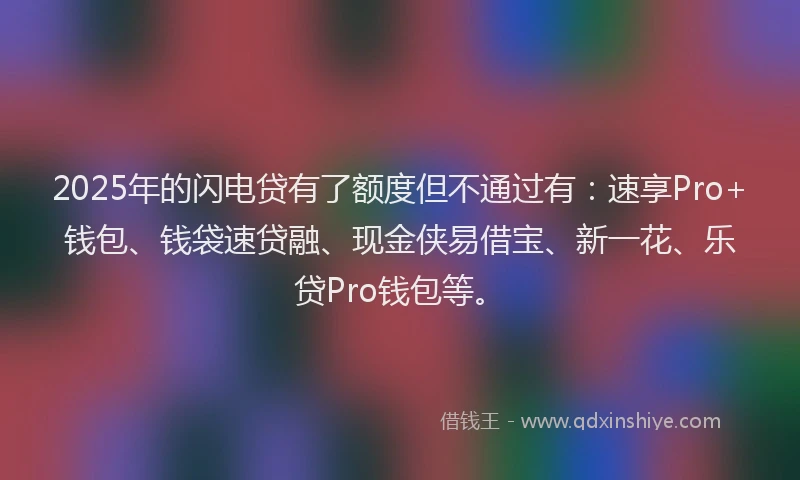 2025年的闪电贷有了额度但不通过有：速享Pro+钱包、钱袋速贷融、现金侠易借宝、新一花、乐贷Pro钱包等。
