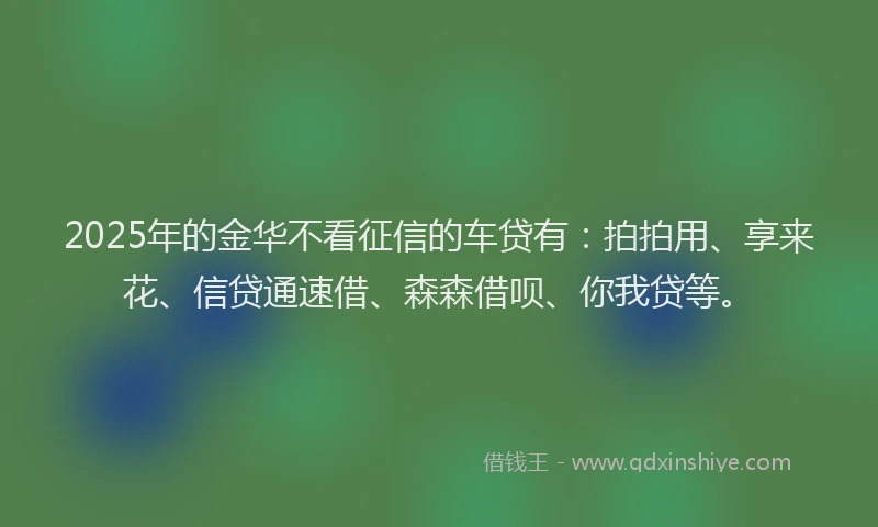 2025年的金华不看征信的车贷有：拍拍用、享来花、信贷通速借、森森借呗、你我贷等。