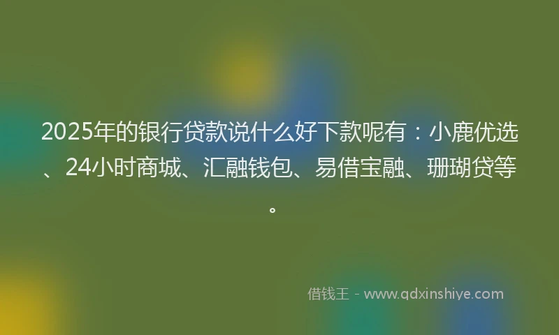 2025年的银行贷款说什么好下款呢有：小鹿优选、24小时商城、汇融钱包、易借宝融、珊瑚贷等。