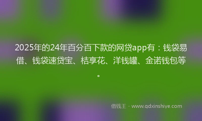 2025年的24年百分百下款的网贷app有：钱袋易借、钱袋速贷宝、桔享花、洋钱罐、金诺钱包等。