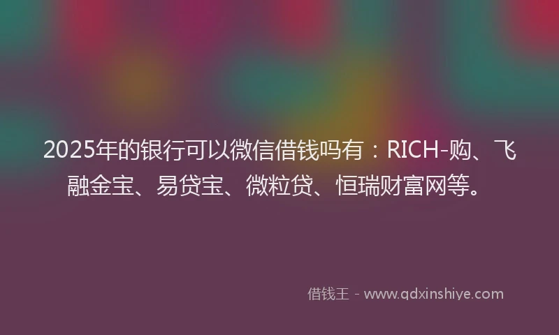 2025年的银行可以微信借钱吗有：RICH-购、飞融金宝、易贷宝、微粒贷、恒瑞财富网等。