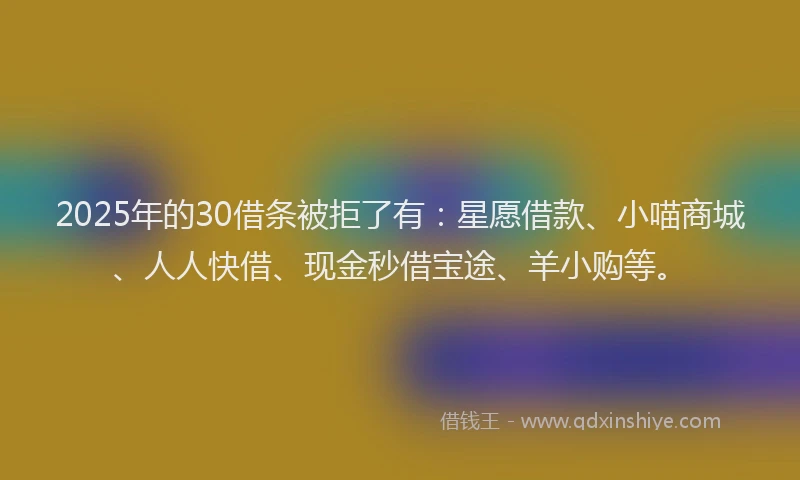 2025年的30借条被拒了有：星愿借款、小喵商城、人人快借、现金秒借宝途、羊小购等。