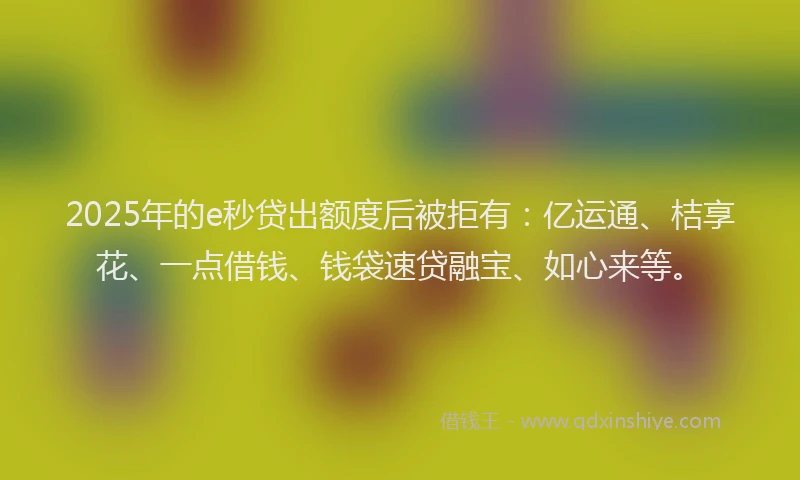 2025年的e秒贷出额度后被拒有：亿运通、桔享花、一点借钱、钱袋速贷融宝、如心来等。