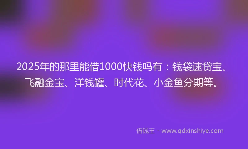 2025年的那里能借1000快钱吗有：钱袋速贷宝、飞融金宝、洋钱罐、时代花、小金鱼分期等。