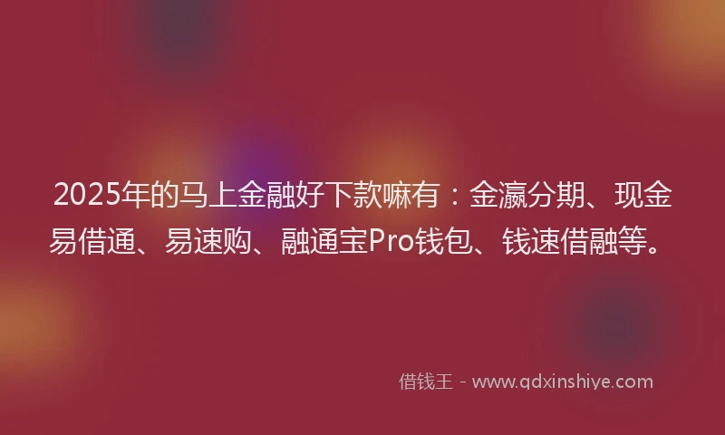 2025年的马上金融好下款嘛有：金瀛分期、现金易借通、易速购、融通宝Pro钱包、钱速借融等。