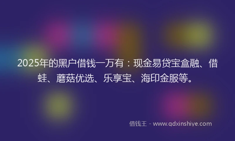 2025年的黑户借钱一万有:现金易贷宝盒融、借蛙、蘑菇优选、乐享宝、海印金服等。