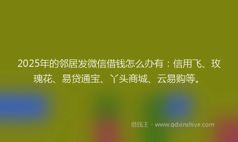 2025年的邻居发微信借钱怎么办有:信用飞、玫瑰花、易贷通宝、丫头商城、云易购等。