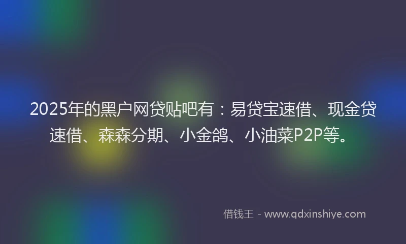 2025年的黑户网贷贴吧有：易贷宝速借、现金贷速借、森森分期、小金鸽、小油菜P2P等。