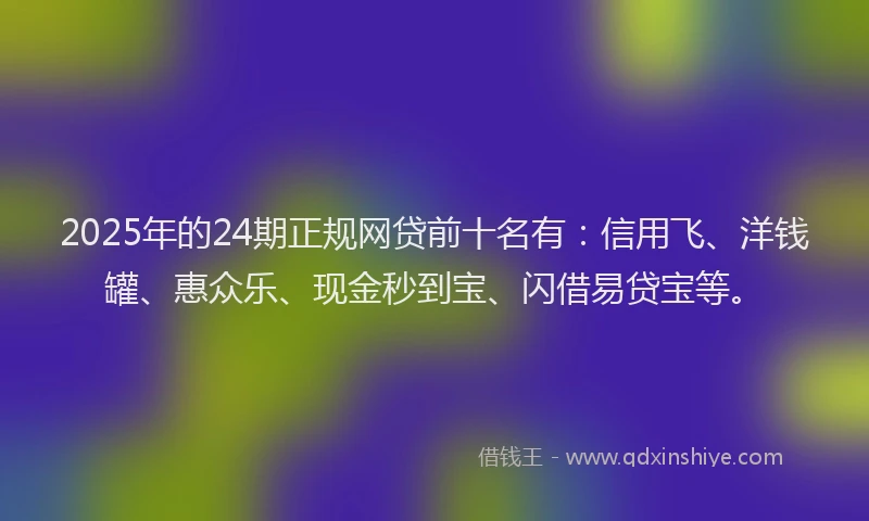 2025年的24期正规网贷前十名有：信用飞、洋钱罐、惠众乐、现金秒到宝、闪借易贷宝等。