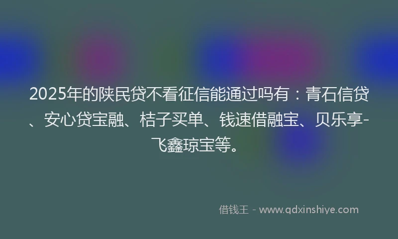 2025年的陕民贷不看征信能通过吗有：青石信贷、安心贷宝融、桔子买单、钱速借融宝、贝乐享-飞鑫琼宝等。